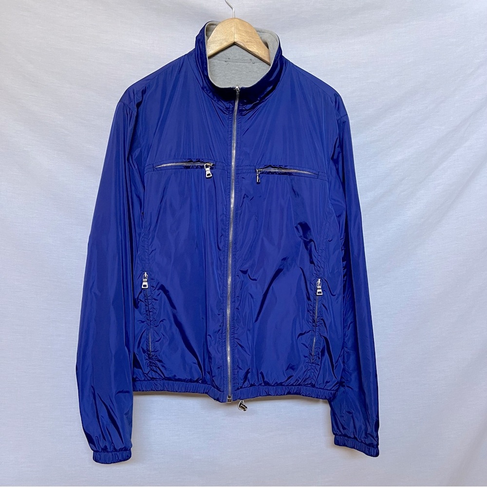 Prada Blue & Gray Reversable Nylon & Jersey Casual Jacket.  Size IT56